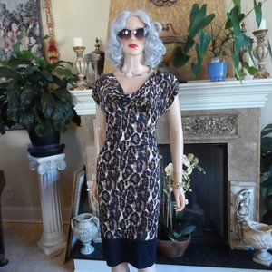 Diane Von Furstenberg 100% Silk Brown-Black Leopard Print Sheath Dress Size 12